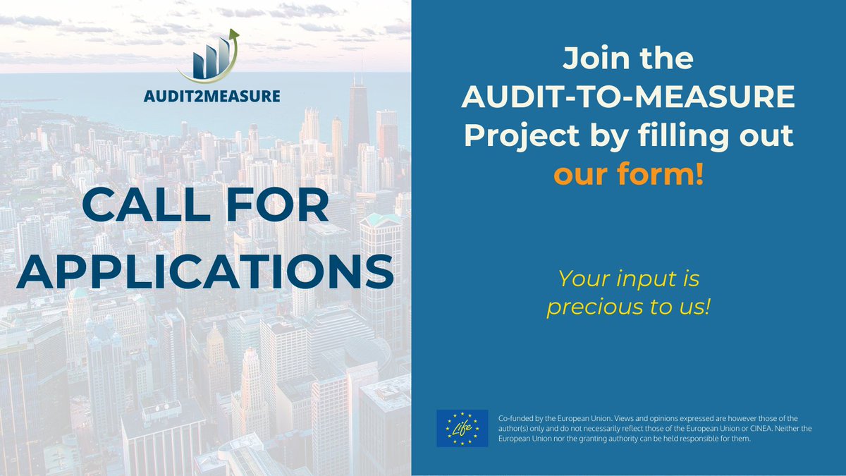 Join #AUDIT2MEASURE! Collaborate on implementing #EnergySavingsMeasures proposed by energy audits. Enjoy free audits and unwavering support for planning and executing tailored measures in exchange for your insights. Apply here: forms.office.com/pages/response…