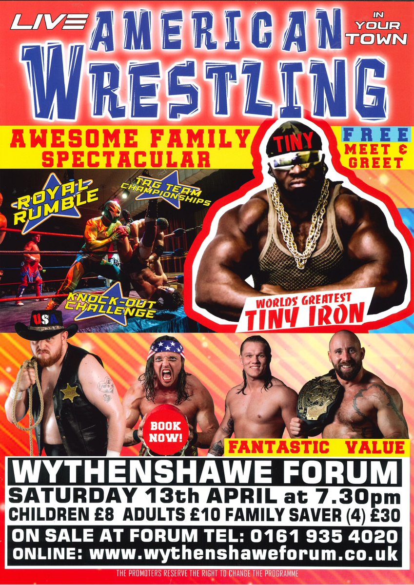 Just over a week to wait for the ever popular American #wrestling. View the full event listings and book tickets at: wythenshaweforum.co.uk/events #EasterHolidays