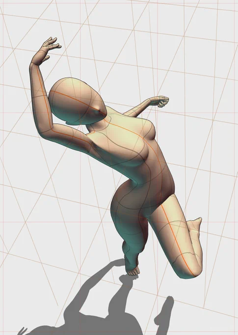 #これがこうなる選手権#クリスタ 3Dデッサン人形を使うと俯瞰とかアオリが描きやすい。 