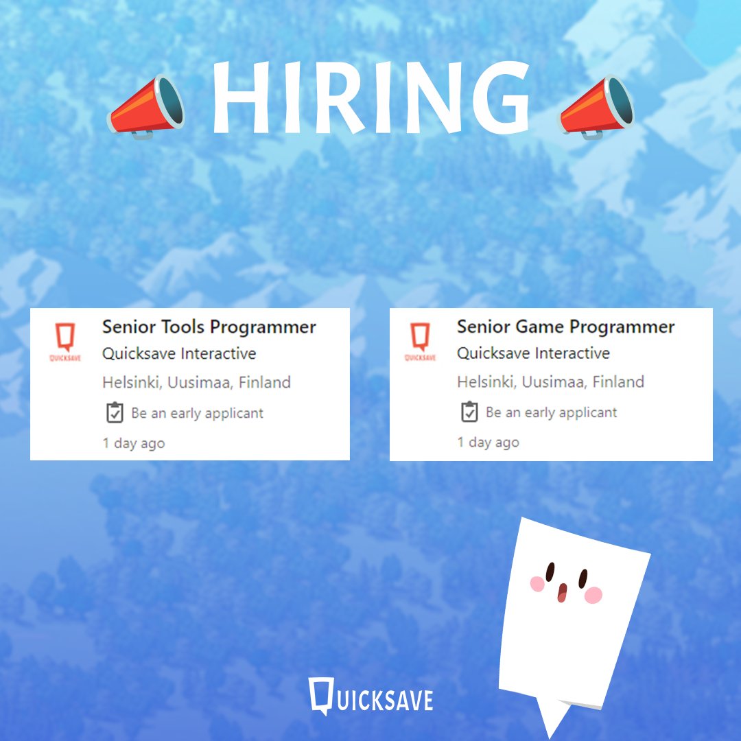 QuicksaveLtd's tweet image. Hey, tech people out there!👋
We are looking for two senior programmers, one for the Tools side and the other for the Games side.
So check out our open positions for more info and send us your resume on LinkedIn!🚀
#hiring #gamedevelopment #gameprogrammer #programmer