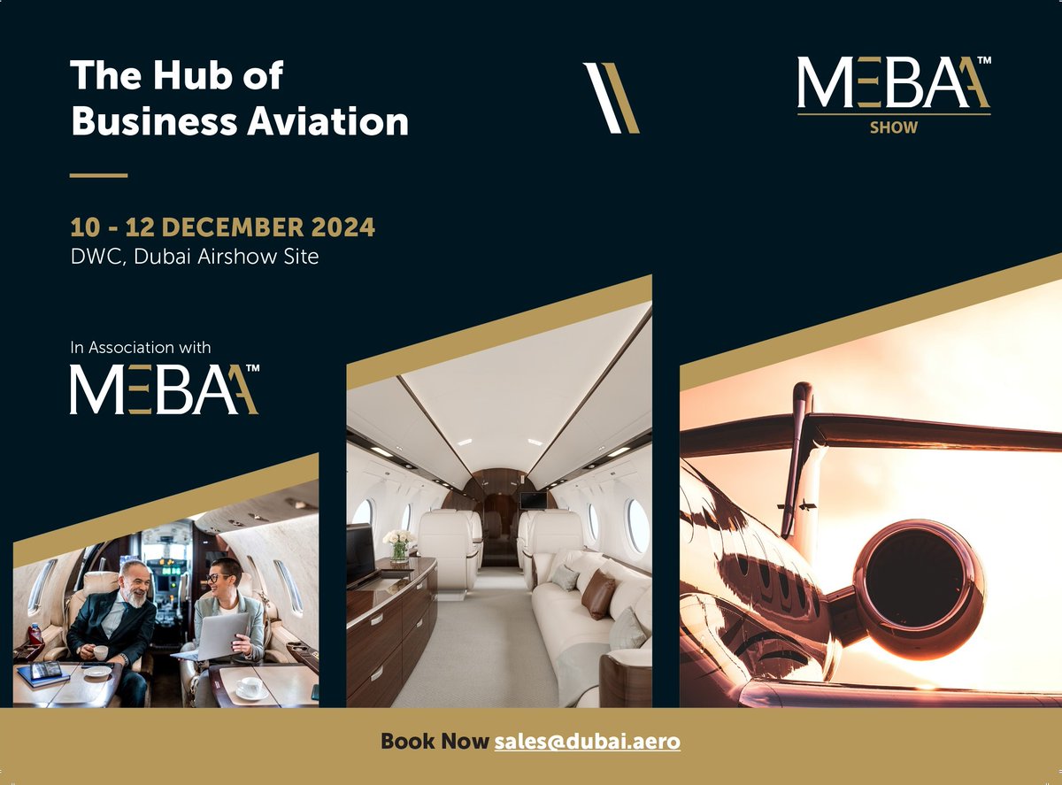 #Excitingnews!

We're #collaborating with @MEBAAshow scheduled at #DWC Dubai Airport Site, from 10-12 December 2024.

@InformaPLC 

Register here - mebaa.aero/why-exhibit?ut…

#MEBAASHOW #MEBAA #MEBAA2024 #Collaboration #NewsMedia #BusinessAviation #AviationIndustry #Aviation #MRO