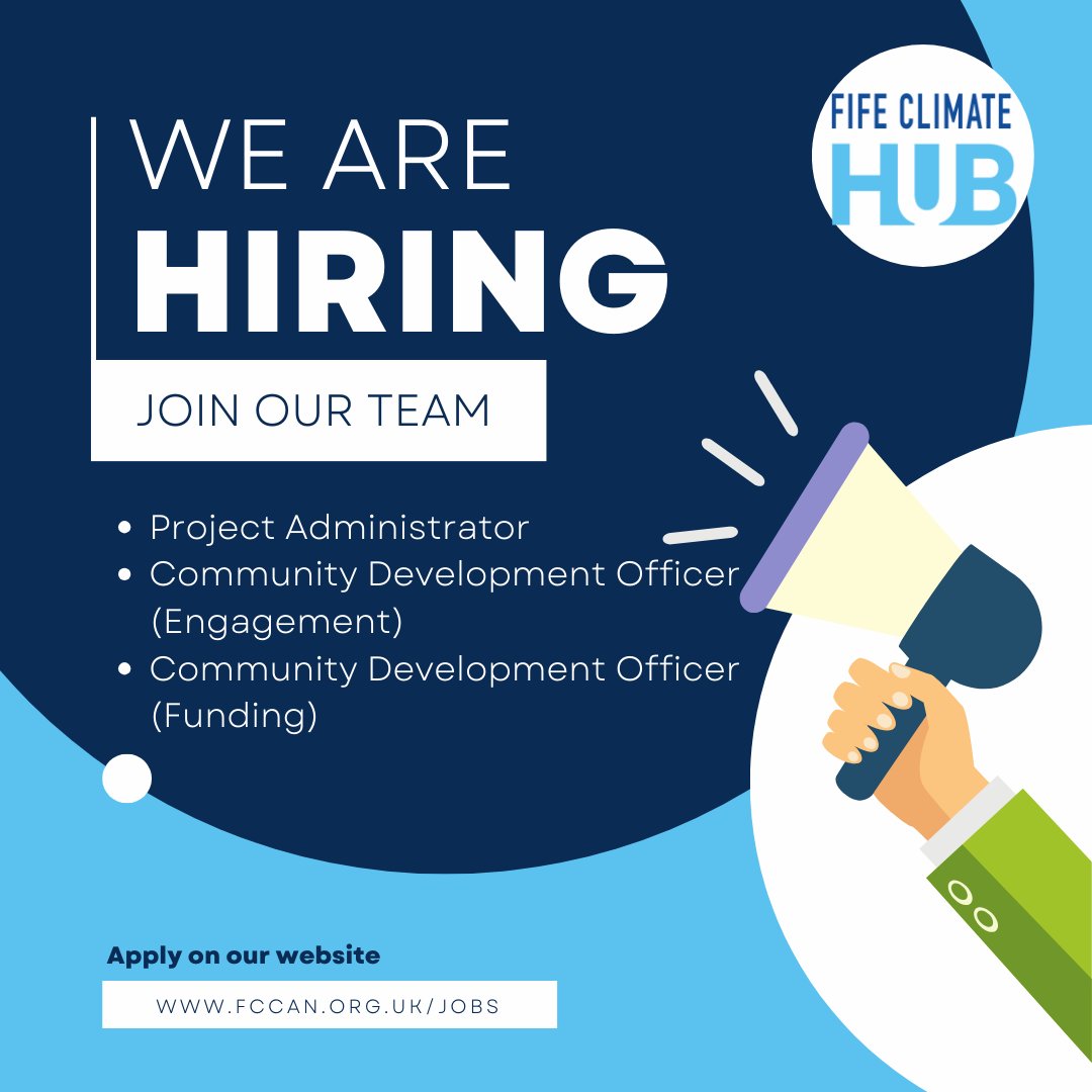 FifeCCAN's tweet photo. Exciting opportunities at Fife Climate Hub! 🌱 Passionate about climate action? 

Join us as:

Community Dev Officer (Engagement)
Community Dev Officer (Funding)
Project Administrator
Apply: https://t.co/TqhC6grDZg https://t.co/E7Zm6n4dEC