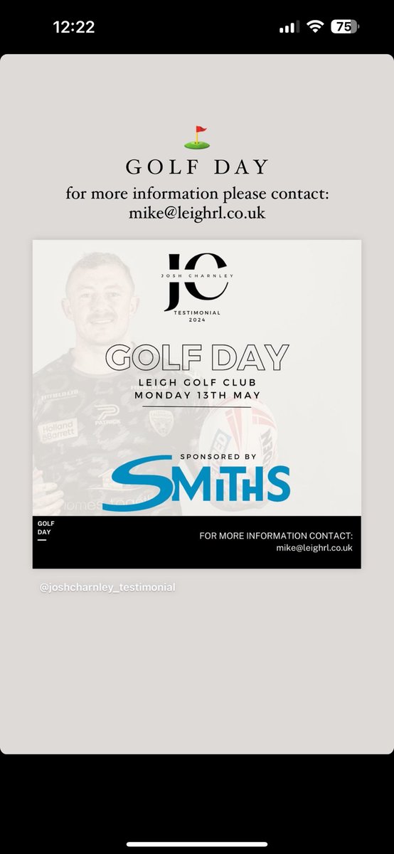 Hello my Testimonial Golf day has been confirmed for Monday 13th May. Drop Mike an email @ : mike@leighrl.co.uk for more information on the day. 🏌🏼‍♂️