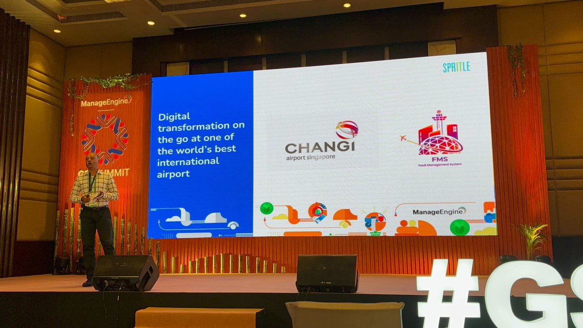 Our Project Director Shankar rocked the @manageengine  #GSIsummit2024!   He presented a case study on @ChangiAirport  digital transformation journey. ✈️

#GSIsummit2024 #manageengine #spritle #zoho #AirportInnovation