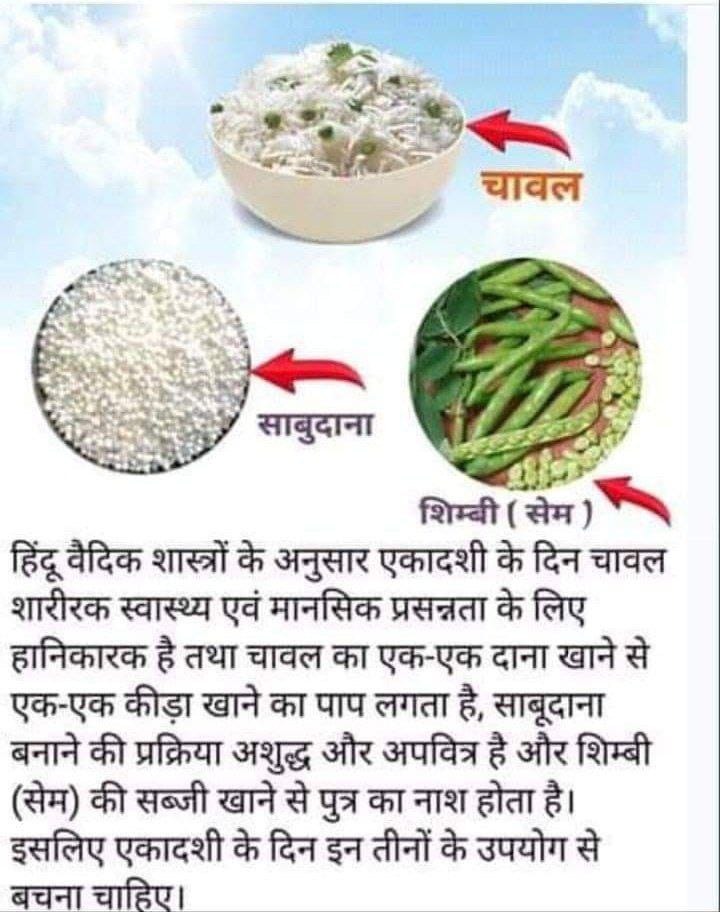 #पापमोचनी_एकादशी
Fasting is beneficial
No Rice
Sant Shri Asharamji Bapu - एकादशी व्रत में भूल कर भी शिम्बी ( सेम),चावल और साबूदाना का सेवन न करें।