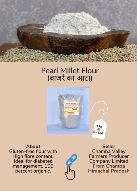 Pearl millet flour- Pure Bajra Atta that is gluten-free, high in fibre content and has a low glycemic index. Eating chapati made from this atta is a healthy choice. Order from #FPO farmers👇 mystore.in/en/product/baj… 💪😇 @AgriGoI @ONDC_Official @PIB_India @mygovindia @IYM2023