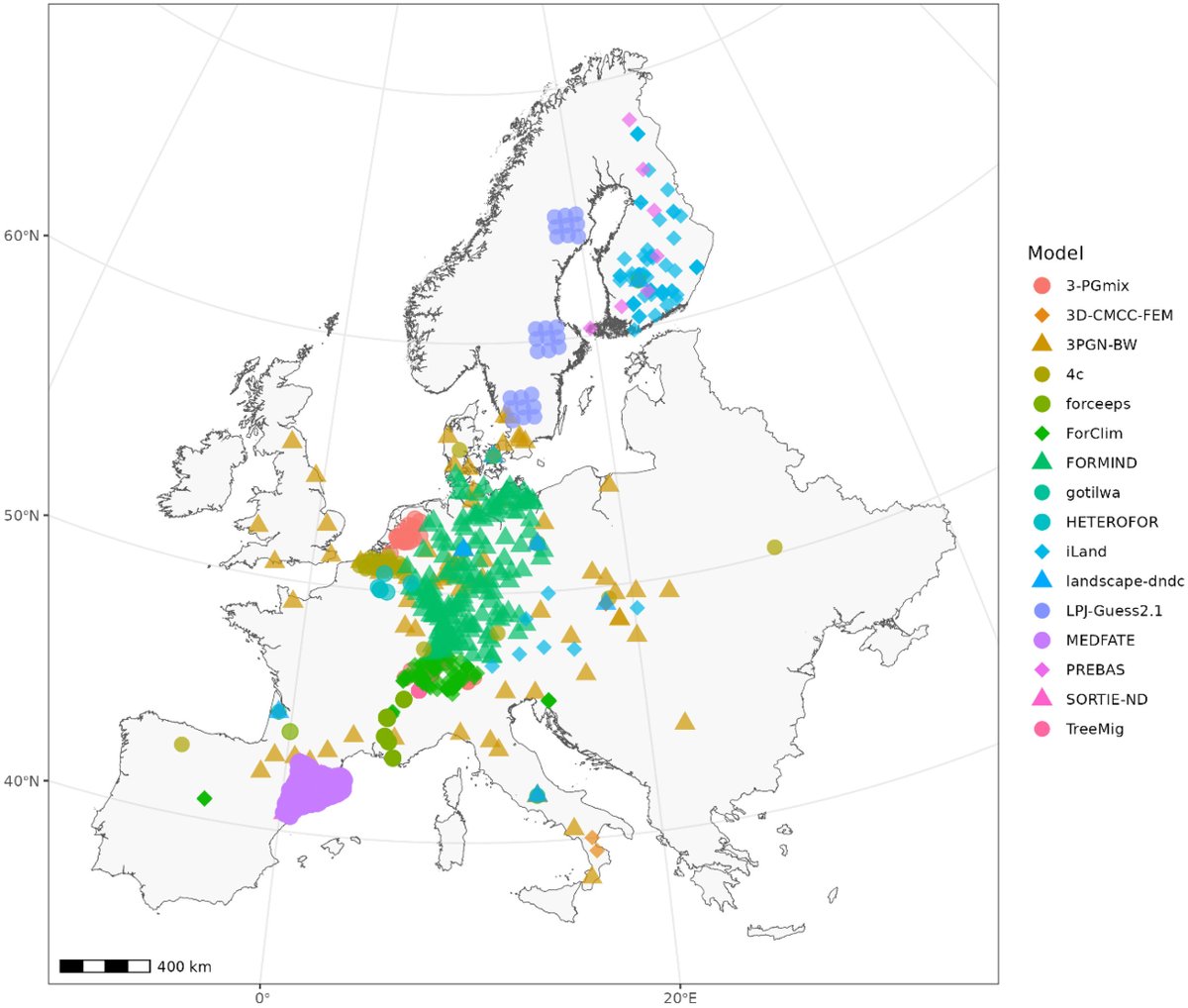 Towards synthesizing the wealth of local forest simulations of climate change impacts: @GruenigMarc et al. compiled and harmonized a dataset of local forest simulations for Europe, containing 135 mill. sim. yrs for 13k locations from 16 simulation models! doi.org/10.1016/j.dib.…