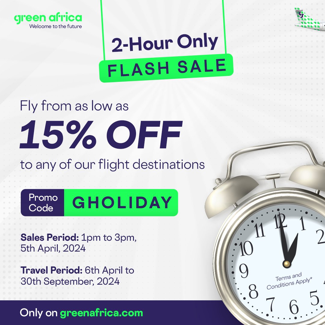 2-Hour Flash Sale! Hurry Now! Promo lasts till 3:00pm today. Only on greenafrica.com #GreenAfrica #FlashSale