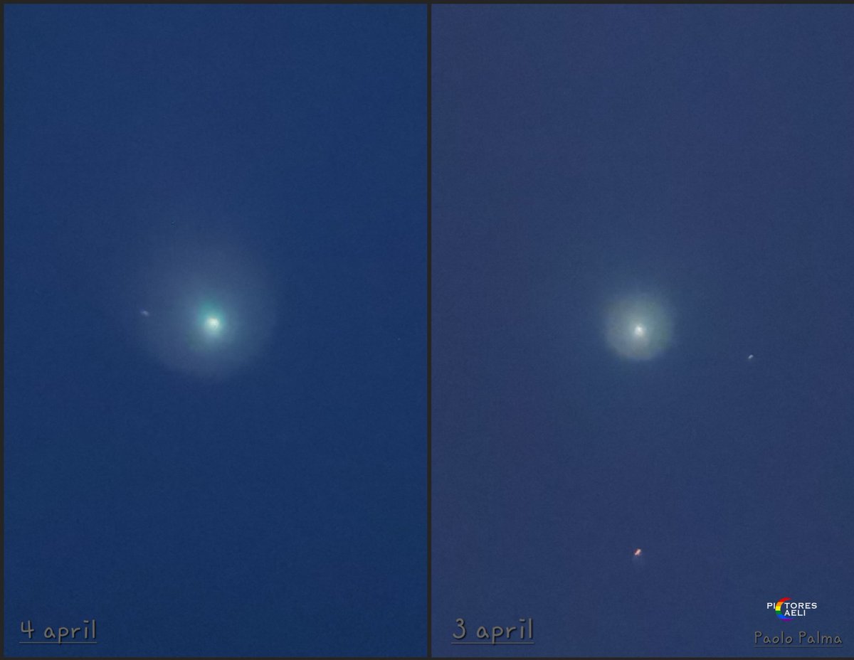 ☄️ Changes in the coma of #Comet12P in 24h for a probable outburst. 

Dobson 18' - Huawei p30 pro ISO1600 0.5s - More info: shorturl.at/jqNUX