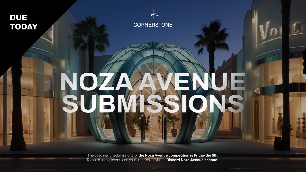 Today marks the final day to submit your Noza Avenue design concept. We're thrilled by the numerous submissions we've received already!

You still have time until the end of today to post in our Noza Avenue Discord channel!

discord.gg/cornerstone-la…