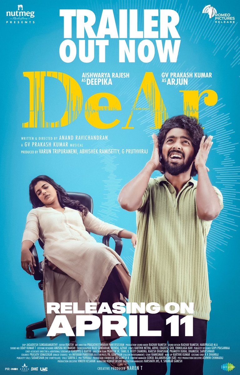 Get ready for a fun-filled, emotional rollercoaster ride! The official trailer of #DeAr is here ▶️ youtu.be/nJOnyufuXwM Experience the magic in theatres from April 11th! ❤️ #DeAr #DeArFromApril11 @tvaroon #AbhishekRamisetty #PruthvirajGK @mynameisraahul #RomeoPictures…