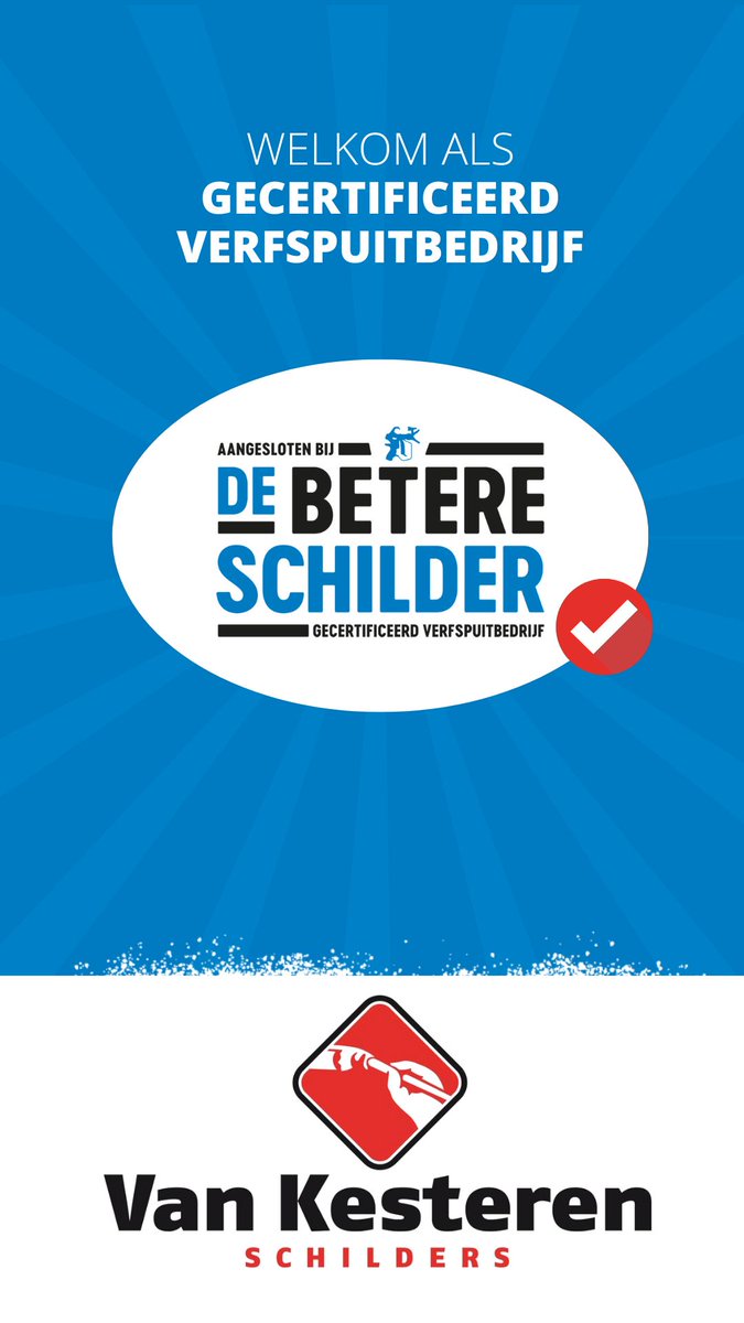 Deze twee TOPbedrijven zijn nu GECERTIFICEERD verfspuitbedrijf! Van harte welkom Van Kesteren Schilders en Transformed by DWM <a href="/VanKesteren75/">VanKesterenSchilders</a> 
Nieuwsgierig? Meer: betereschilder.nl/verfspuitbedri…