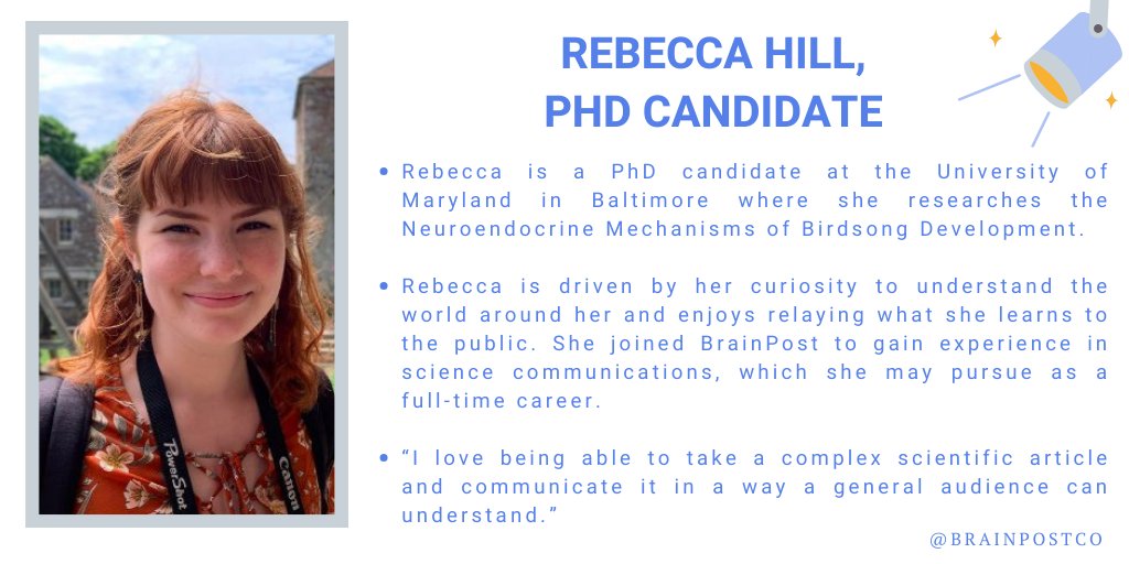 .@brainpostco is highlighting our wonderful writing team! This month’s #writerspotlight goes to writer Rebecca Hill! Rebecca is a PhD candidate at @UMBC and has been writing for BrainPost since 2023! Check out one of her recent posts: brainpost.co/weekly-brainpo…