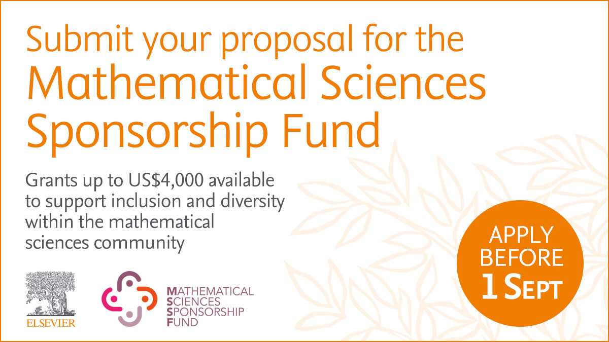 Elsevier’s Mathematical Sciences Sponsorship Fund is now open and welcoming proposals on topics reflecting this year’s theme of Diversity and Inclusivity in Mathematics. Deadline is 1 Sept 2024! More info: spkl.io/601240Qu6 #Mathematics #Funding #MSSF @ElsevierConnect