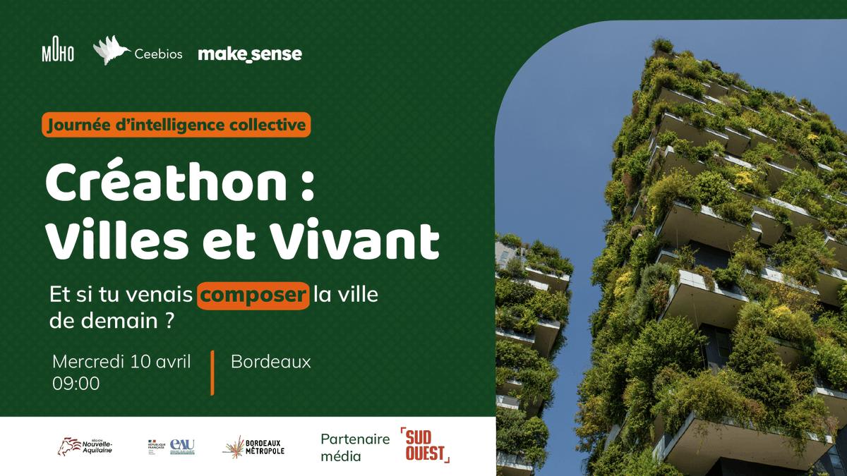 Nous pouvons transformer la ville en un lieu où il fait bon vivre pour tous 🌿 🌟 Participe à un Créathon le 10 avril à Bordeaux afin de composer la ville de demain : bit.ly/3VITL74 #VillesetVivant @makesense @joinmoho @ceebios