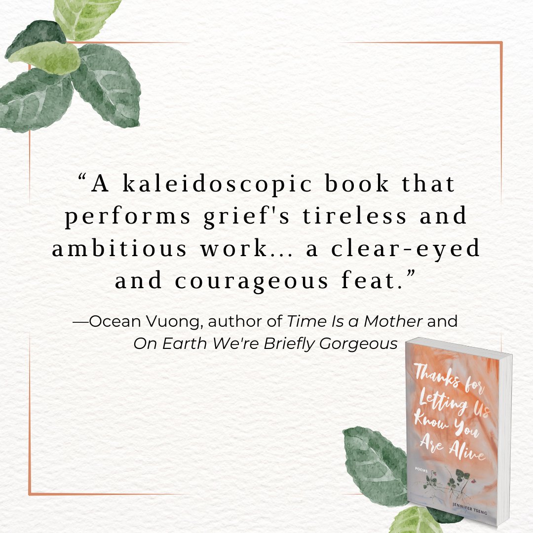 Award winning poet Ocean Vuong says Thanks for Letting Us Know You Are Alive is a “kaleidoscopic book” and a “clear-eyed and courageous feat.” Visit ow.ly/SZcj50QFUGG to learn more about Juniper Prize winner Jennifer Tseng and her poetry! #poetry #juniperprize