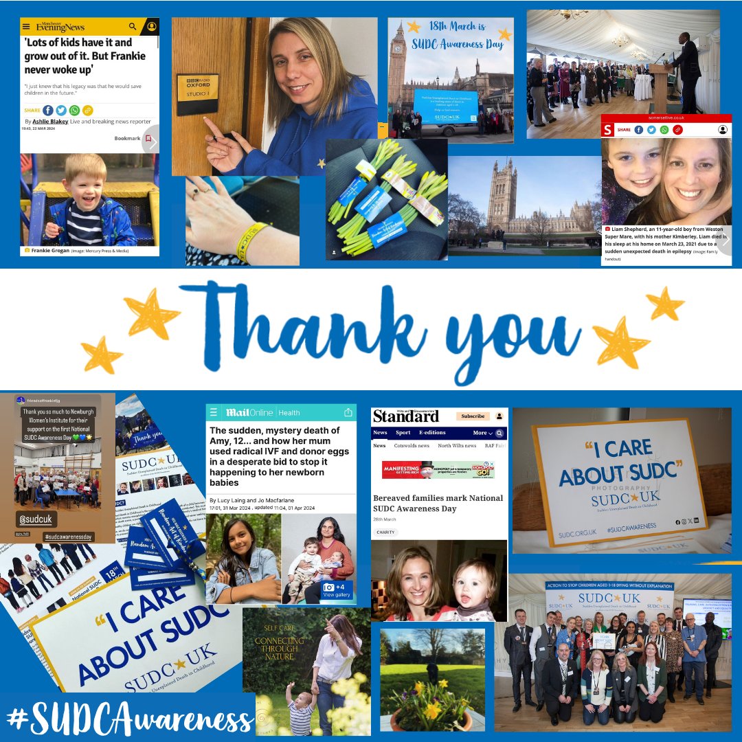 A huge thank you to everyone who supported us in March during #SUDCAwarenessmonth We are incredibly proud of everyone who has helped us to raise more awareness of SUDC. 💙⭐️ Lets keep the momentum going and continue to #CareaboutSUDC #SUDCAwareness #NationalSUDCAwarenessDay