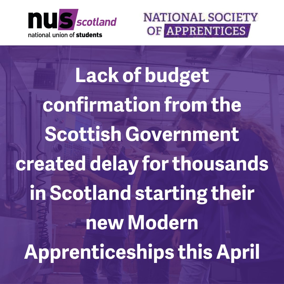 We welcome the confirmed end of the delay to new Modern Apprenticeships but are deeply concerned that this delay was ever allowed to happen in the first place. Our governments need to stop treating apprentices as an afterthought. Read more: nus-scotland.org.uk/nus_scotland_c…