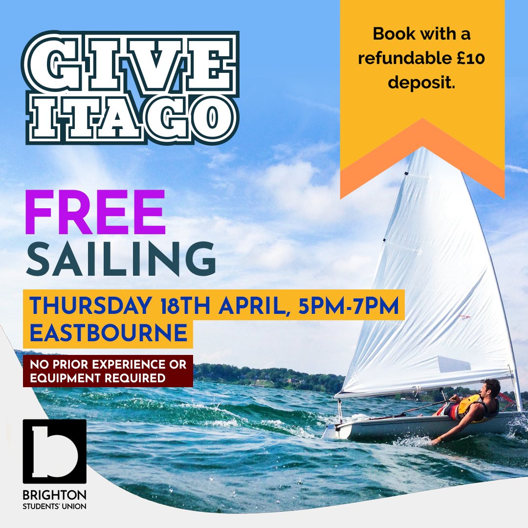 ☀️ Days are getting longer which means FREE Sailing in Eastbourne is back!⛵️ 📆 Thursday, 18th April ⏰ 5pm-7pm 🙅🏻‍♂️ No prior experience or equipment required 👉 Book your free place at brightonsu.com/ents/event/745… #brightonstudentsunion #brightonuni #eastbourne