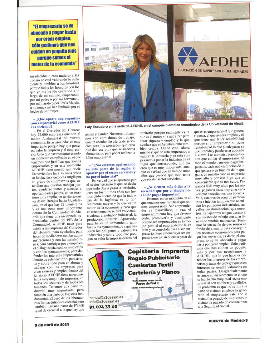 Laly Escudero la presidenta de #aedhe comparte su visión en Puerta Madrid. 🌟 Descubre los insights sobre el futuro de las empresas en el Corredor del Henares y las estrategias para fortalecer la economía local. ¡No te pierdas esta interesante entrevista! 📈
