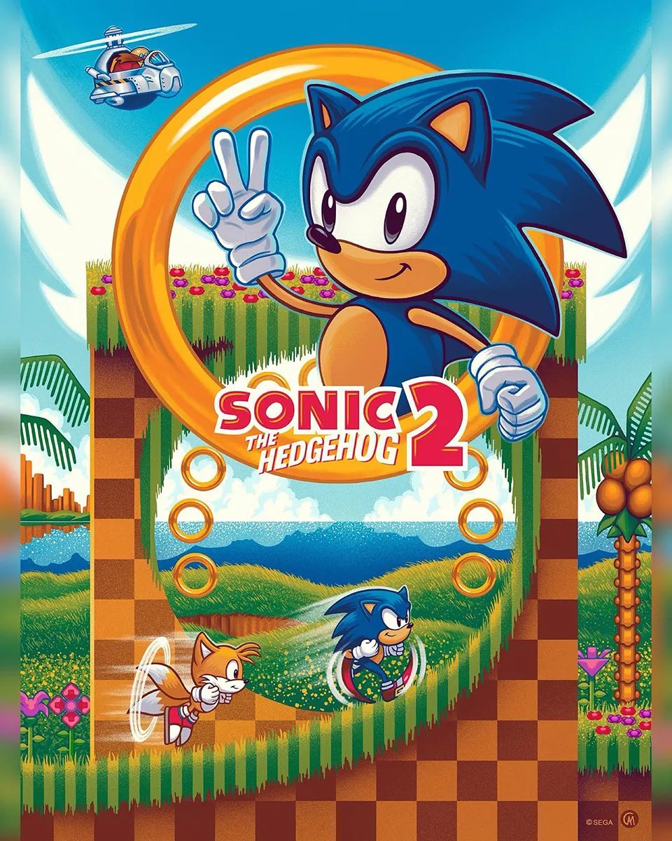 Super artwork For Sonic the Hedgehog 2 by @camartinart. Drops this afternoon in regular and variant editions via @MoorArtGallery. Signed additions will also be available. posterpirate.co/video-games/so… #sonic2 #videogameart #posterdrop #SEGA