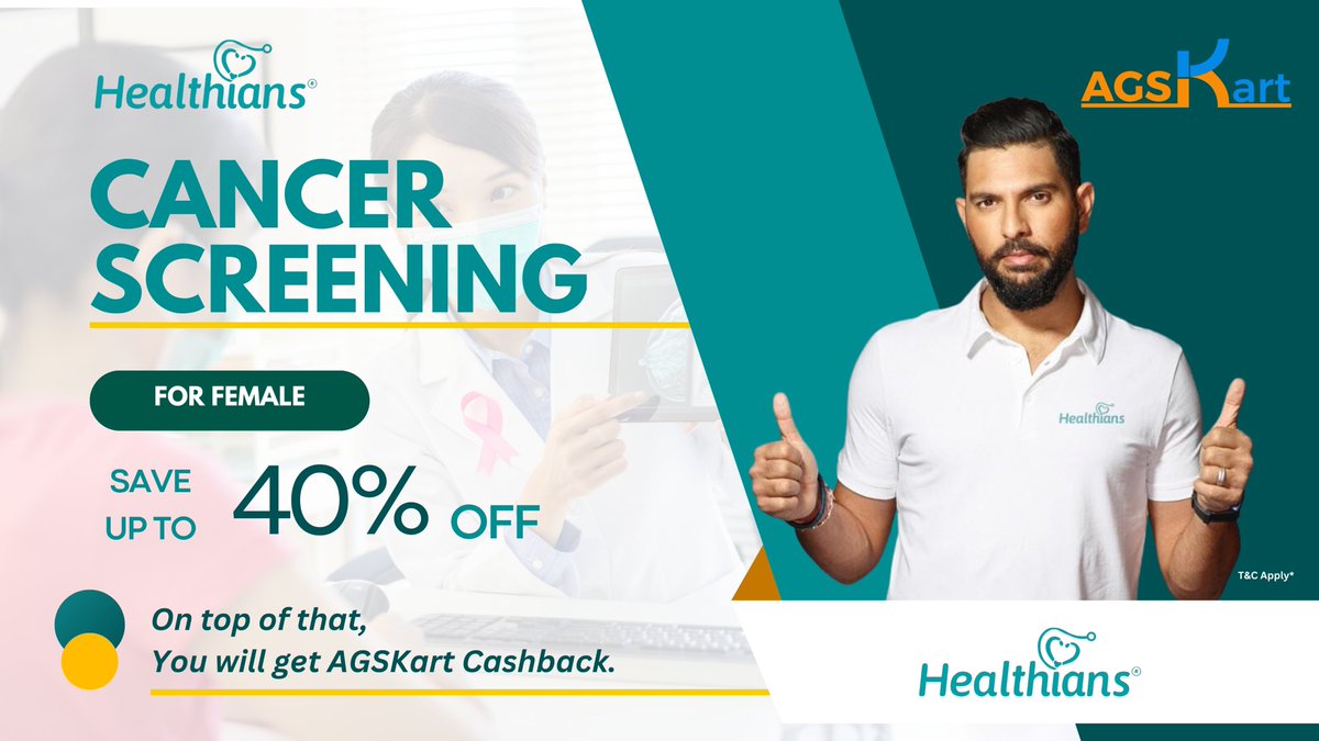 Cancer Screening - Female.
On top of that, You will get AGSKart Cashback.

#criticalcarepackage #criticalcare #packages #CancerCare #cancerscreening #cashback #cashbackoffer #CashbackRewards #carepackage #male #Healthians #screening #ScreeningTests #screeningservices