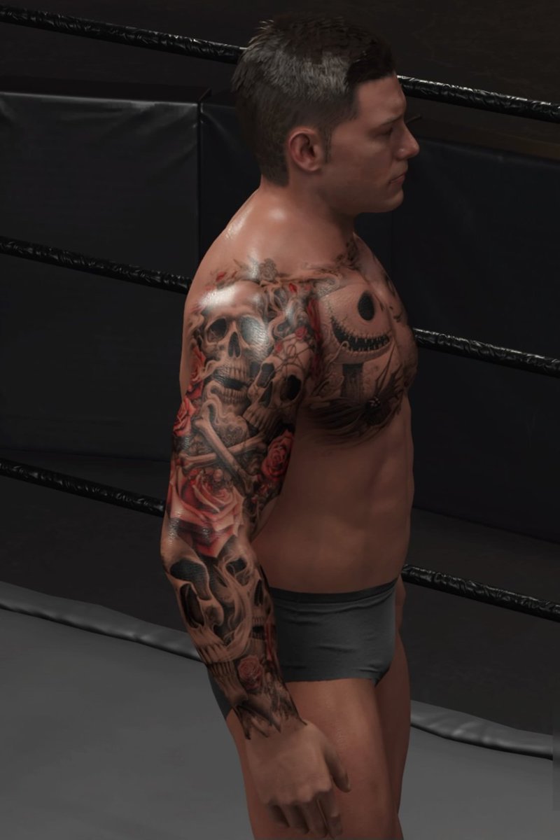 TattooQueen2k's tweet photo. The Nightmare Before Christmas / Skulls and roses tattoo set 🔥 #wwe2k23 #WWE2K24 #HorrorMovies #tattooart #skulls #commissionsopen https://t.co/4Q2mFj7iJW