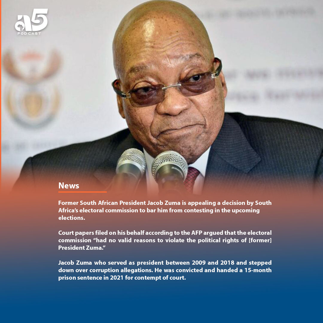 South Africa's former president Jacob Zuma is fighting to stay on the ballot for next month's election.

#africanelection #SouthAfrica #a55podcast