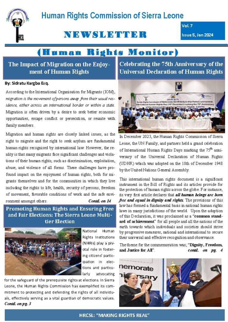 The Human Rights Commission of Sierra Leone (HRCSL) is excited to share with you the latest edition of its newsletter titled 'Human Rights Monitor'. Read more through this link facebook.com/share/hkaYjHER…