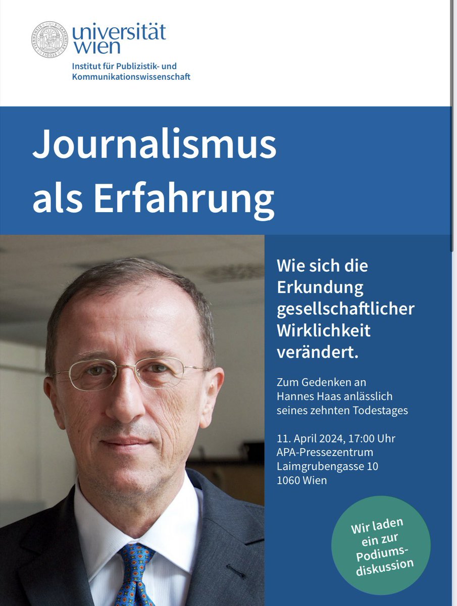 Vor zehn Jahren schon ist Hannes Haas gestorben - ich frag mich oft, wie er die vielen Entwicklungen in der Branche seither eingeordnet hätte. Was er zu aktuellen Debatten sagen würde. Wir werden ihn kommende Woche ehren. @c_pausackl @ArminWolf @andreaskoller @Hausjell Freu mich!