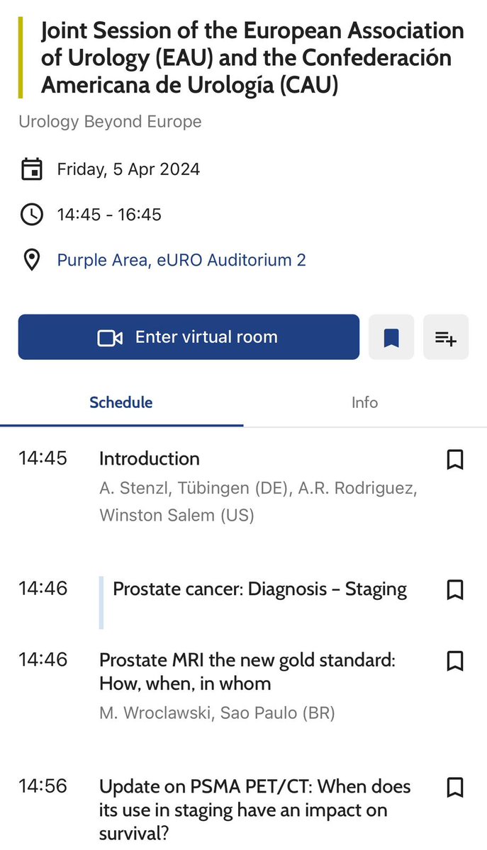 Confederación Americana de Urología (CAU) (@cau_uro) on Twitter photo 𝟭 𝗛𝗼𝗿𝗮 𝗽𝗮𝗿𝗮 𝗹𝗮 𝗦𝗲𝘀𝗶𝗼́𝗻 𝗘𝗔𝗨 -𝗖𝗔𝗨 𝗵𝗼𝘆 𝗲𝗻 𝗣𝗮𝗿𝗶𝘀 -𝗘𝗔𝗨 𝟮𝟬𝟮𝟰
Friday 5 April
14:45 - 16:45
Location
Purple Area, eURO Auditorium 2
Chairs
A.R. Rodriguez, Winston Salem (US)
A. Stenzl, Tübingen (DE) 𝟭 𝗛𝗼𝗿𝗮 𝗽𝗮𝗿𝗮 𝗹𝗮 𝗦𝗲𝘀𝗶𝗼́𝗻 𝗘𝗔𝗨 -𝗖𝗔𝗨 𝗵𝗼𝘆 𝗲𝗻 𝗣𝗮𝗿𝗶𝘀 -𝗘𝗔𝗨 𝟮𝟬𝟮𝟰
Friday 5 April
14:45 - 16:45
Location
Purple Area, eURO Auditorium 2
Chairs
A.R. Rodriguez, Winston Salem (US)
A. Stenzl, Tübingen (DE)