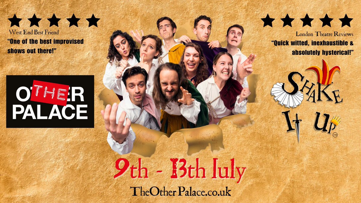 📣 OFF-WEST END DEBUT 📣 Hot on the heels of our Edinburgh Fringe announcement, we are so excited to reveal that we will be coming to @TheOtherPalace in July!! Prepare for Bard-based Bedlam, as we improvise a new play fit for Bill himself! Tickets: theotherpalace.co.uk/shakeitup/