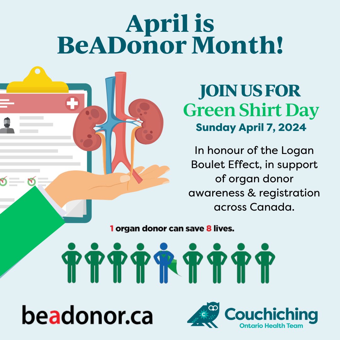 🫀April is #BeADonor Month, and in honour of bringing awareness to this movement, we encourage you to wear green on Sunday April 7th. #GreenShirtDay 

✨ Please visit beadonor.ca to learn more