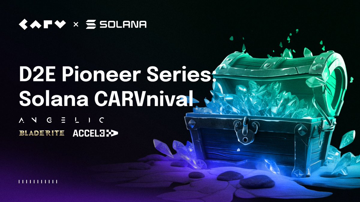 Welcome to #D2E Pioneer Series: #Solana #CARVnival, where top games meet passionate gamers🎮 Dive into @solana games of @AngelicTheGame @blade_rite and @accel3_gaming with over 2200 #USDT ➕ 2000 #USDT worth in tokens and #NFT rewards! play.carv.io/events/e0eea48…