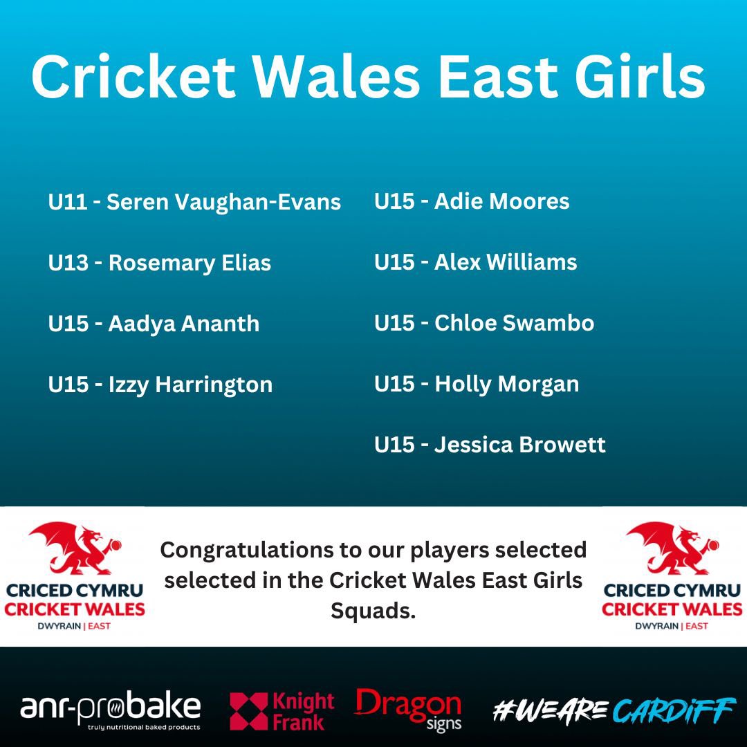 With the announcement of the the @CricketWales East Girl’s Squads we are pleased to congratulate the girls associated with the club who have been selected 🏏 #WeAreCardiff #CardiffCC