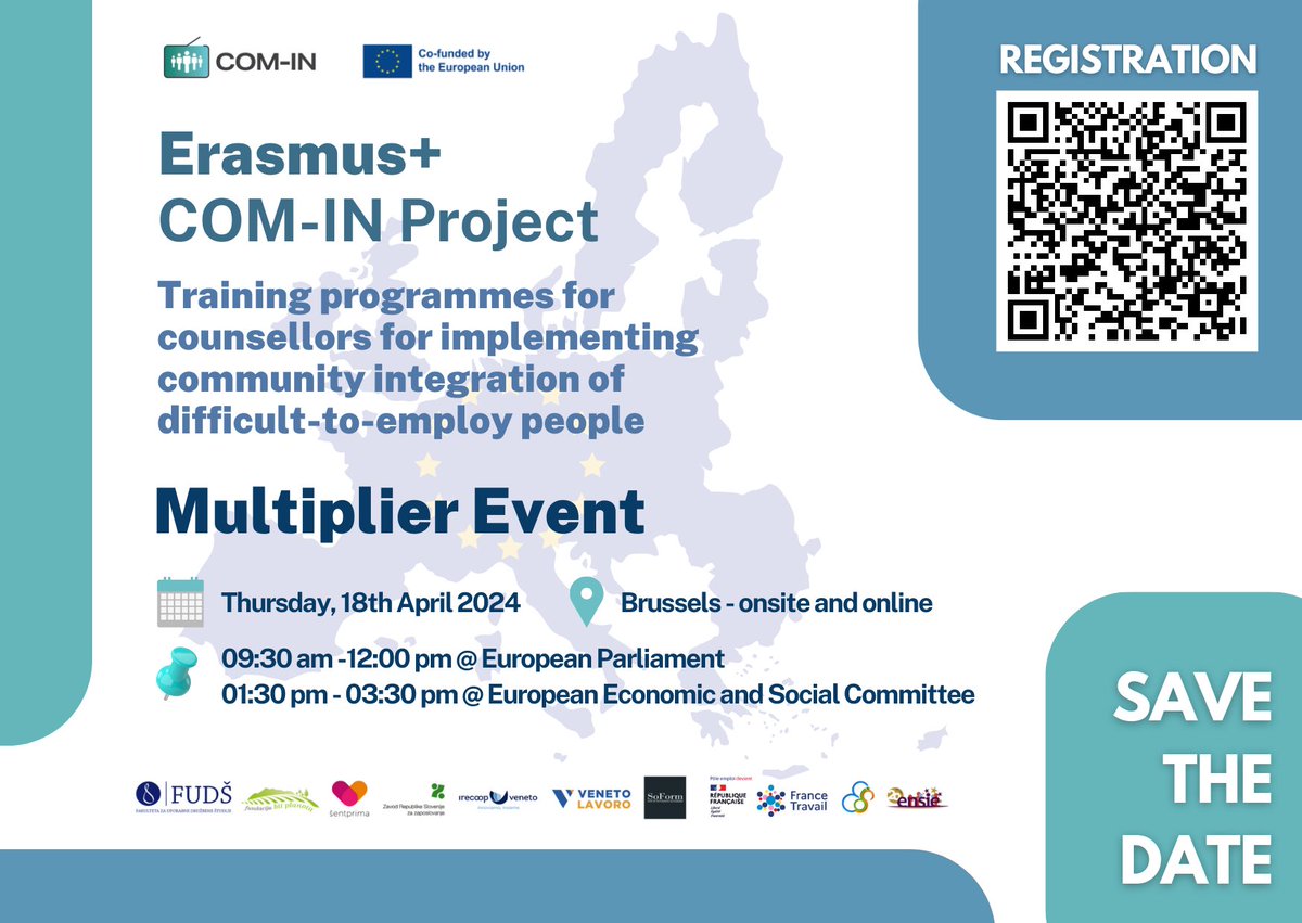 𝐏𝐫𝐨𝐠𝐞𝐭𝐭𝐨 𝐂𝐎𝐌-𝐈𝐍: in programma il 18 aprile a Bruxelles il Multiplier Event rivolto a esperti e professionisti dei servizi per il lavoro, la formazione e il sociale, autorità e stakeholder. Programma e form di registrazione👉venetolavoro.it/-/progetto-com… #ErasmusPlus