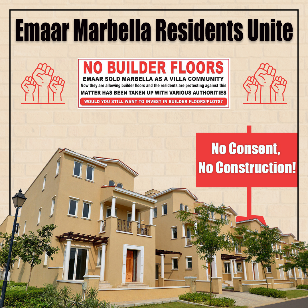 Calling all Emaar Marbella Residents! We refuse to stay silent as our community faces unwanted construction. Join us in this crucial Protest to protect our neighborhood.#nobuilderfloorsmarbella #emaarmarbellaprotest #EmaarMarbella #Gurgaon @cmohry @emaardubai @mohamed_alabbar