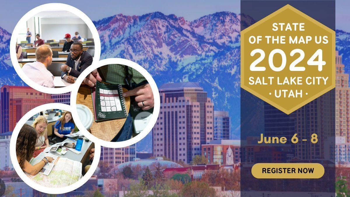 from our friends at @sotmus: 🐝 Meet us in Salt Lake City for the 12th State of the Map US! 🗓️ 06June2024 - 08June2024 🎟️ Get your tickets here: buff.ly/483hP8e ✏️ While you're at it, check out the logistics page: buff.ly/48JBudE #SLC #SOTMUS2024 #FOSS