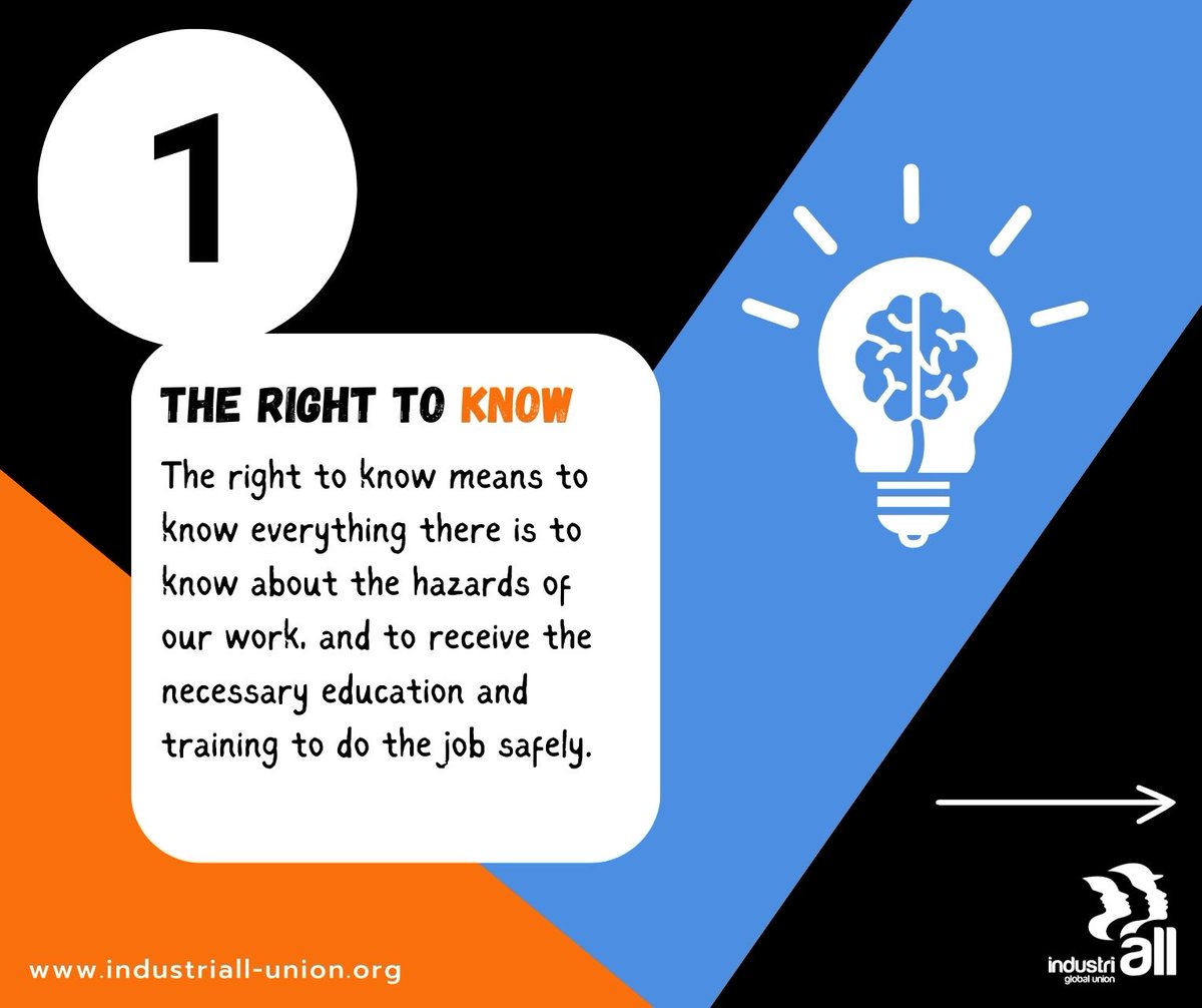IndustriALL_GU's tweet image. Trade unions insist on three basic occupational health &amp;amp; safety rights for workers:

💡the right to know
🫱🏽‍🫲🏾the right to participate
🛑the right to refuse or shut down unsafe work

#IWMD 
#Right2Know 
#Right2Participate 
#Right2Refuse