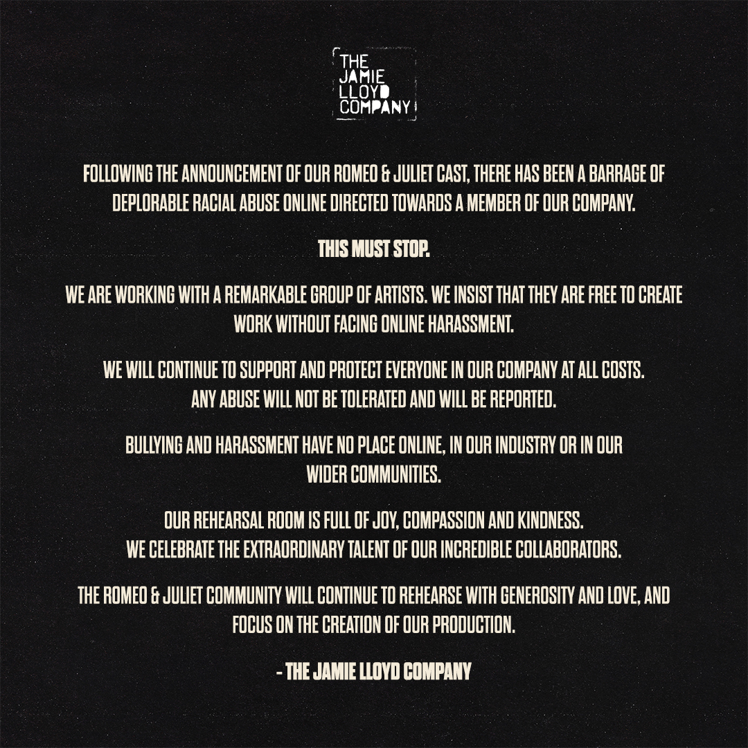 A statement from the <a href="/JamieLloydCo/">The Jamie Lloyd Co</a>.