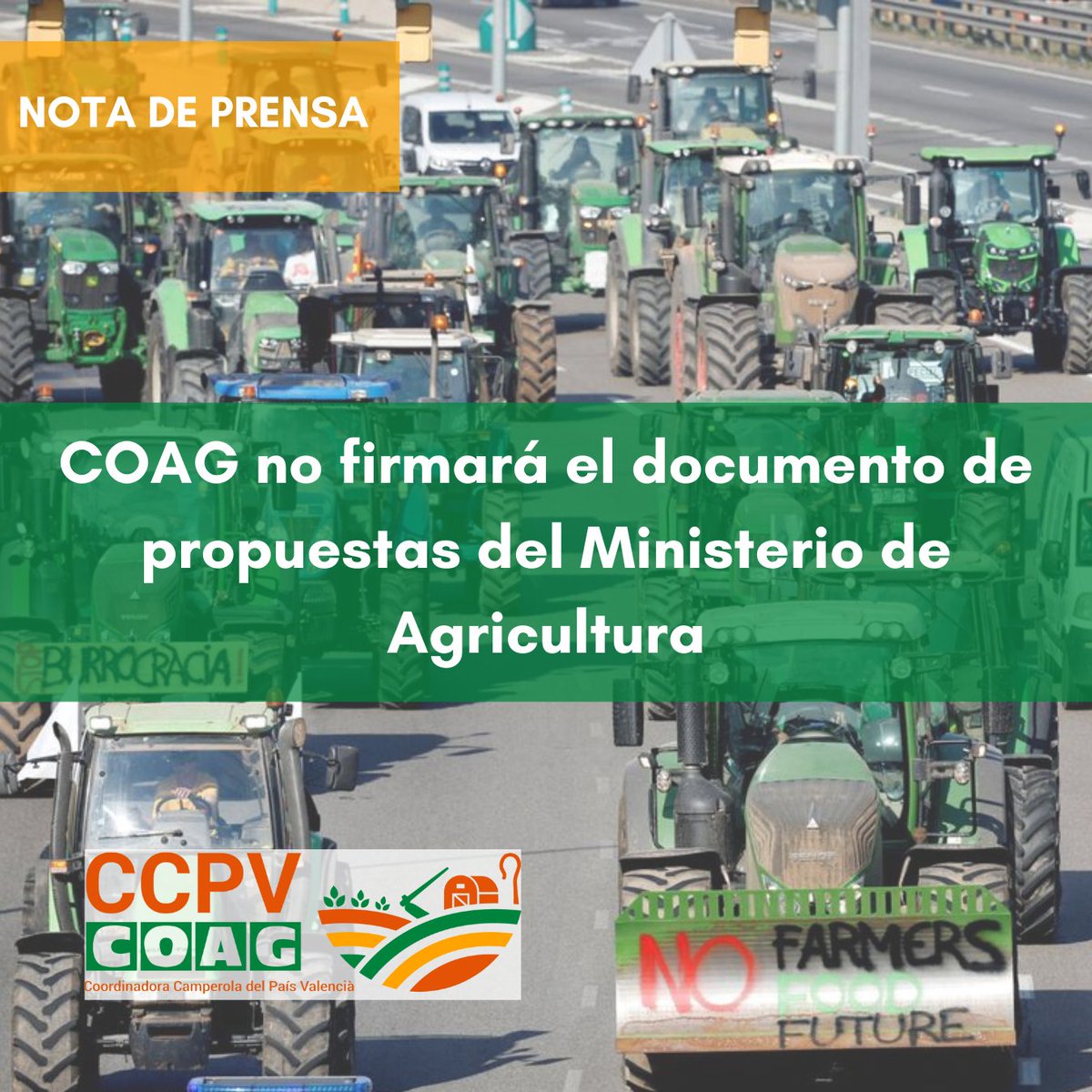 📢@La_COAG no firmará el documento de propuestas del Ministerio de Agricultura. ➡️Lee la noticia completa: ccpvcoag.org/coag-no-firmar… 🌿🚜 #Agricultura #Ganadería #COAG