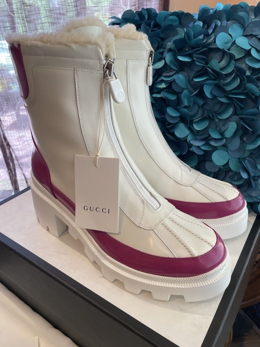 jaydarwinh's tweet image. Gucci Magnum Calf Women&apos;s Fur Lined White/Pink Sneaker Boots