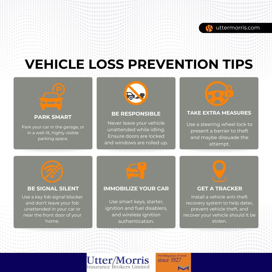 Did you know on average 1 car is stolen every 5 minutes in Canada? Here are some tips to ensure that your vehicle is protected at all costs. Not sure about what your auto insurance policy covers? Contact us today to review your policy! #cartheft #autoinsurance #vehicleprotected