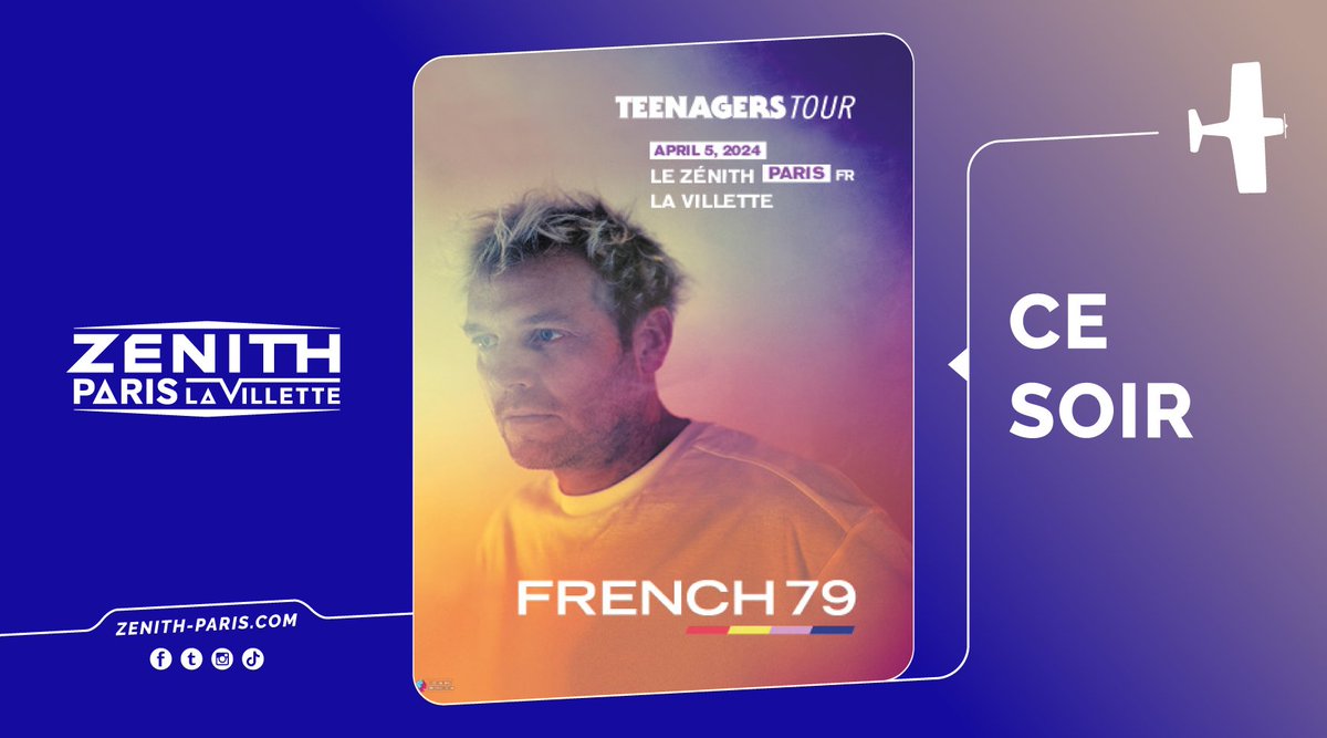 ⏲️ H O R A I R E S ⏲️ Ce soir retrouvez le producteur français qui incarne l'esprit de la French Touch @french79music au @Zenith_Paris ✨ Attention, les horaires ont changé ! ➡️ 18h30 : Ouverture des portes ➡️ 20h00 1ère partie : Bellboy ➡️ 21h00 : French 79 Bon show 😎