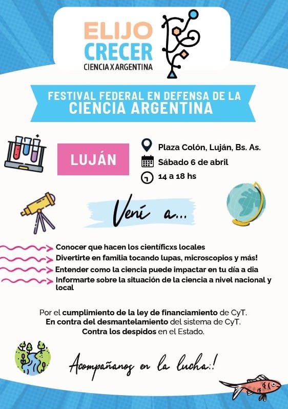 INEDES1's tweet photo. Sumate al Festival Federal en Defensa de la Ciencia Argentina, este sábado 6 de abril desde las 14hs en la plaza Colón, Lujan. https://t.co/yXcXPKuySx