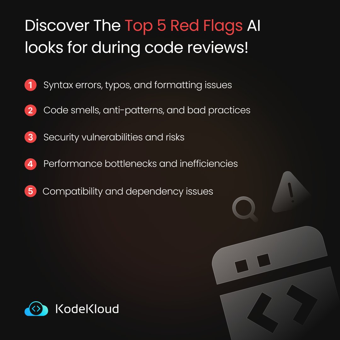 🚩 Uncover the top 5 red flags that could save your project. 👇 👉 FIND OUT MORE HERE: kode.wiki/3TSmgOF Discover what else AI can uncover in your code. Check out the full article on KodeKloud now!