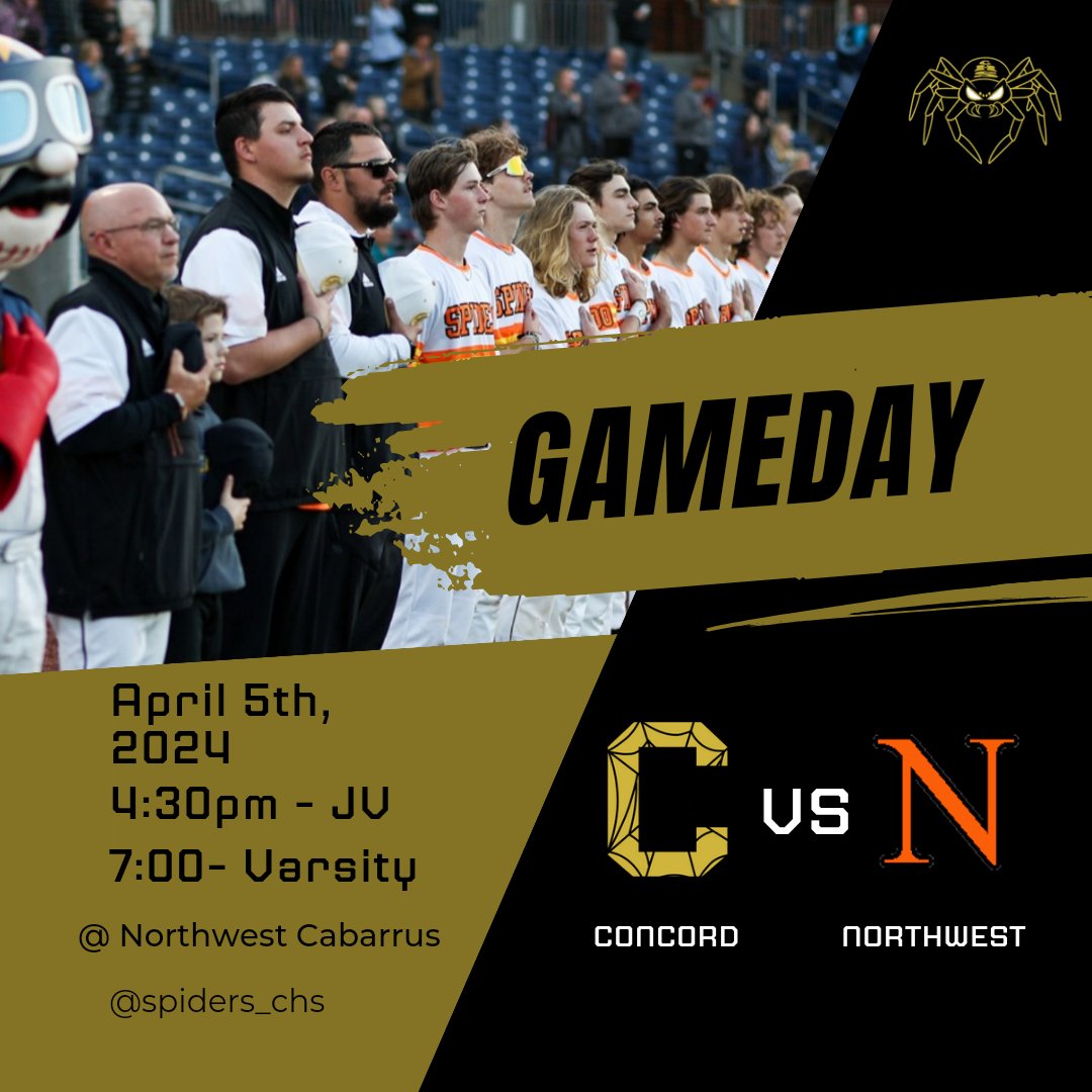 Doubleheader tonight at Northwest! JV starts at 4:30 with varsity at 7:00. #WeAreConcord #GoSpiders