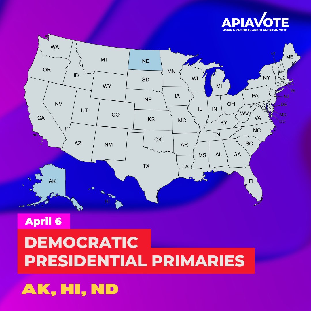 Good morning all! If you live in Alaska, Hawaii, or North Dakota, there's a Democratic Presidential Primary today! Learn more at apiavote.org/states!