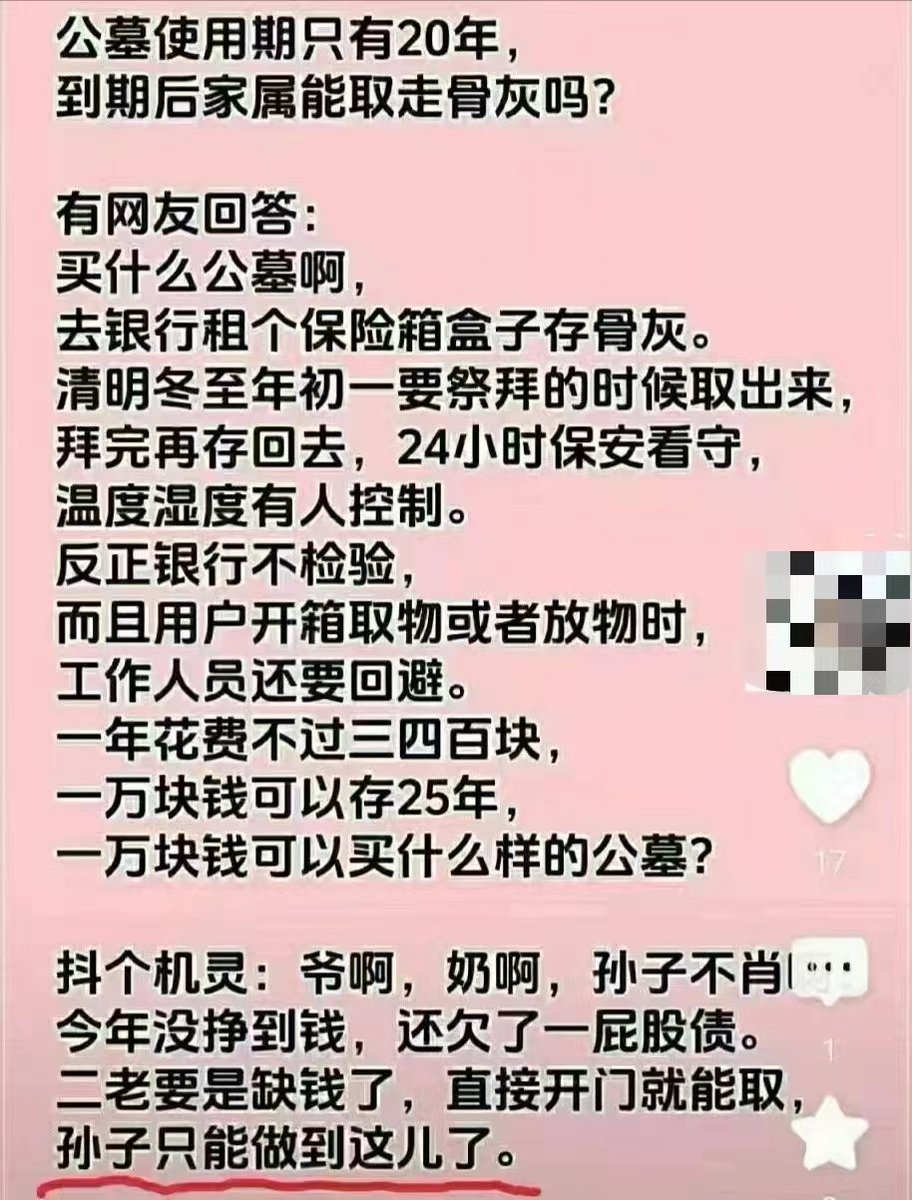 公墓？还不如去银行租个保险箱。