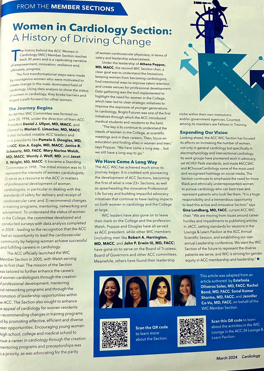 Have you seen @ACCinTouch Magazine? Check out the fantastic look at the history of our #ACCWIC section! ⭐️Follow me for more #SoME coverage of the ACCWIC section at #ACC24! @gina_lundberg @KTamirisaMD @AmbreenMohamed @jennifer_rymer @loridanielsmd @Kristen_BrownMD @DrRosanel